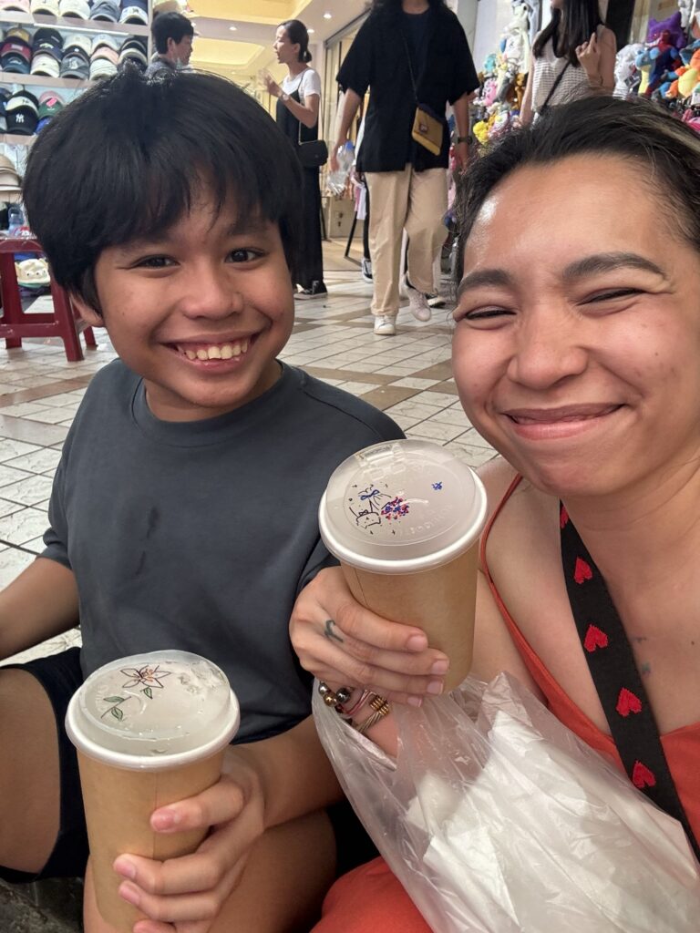 Drinking tea at Ximending Market